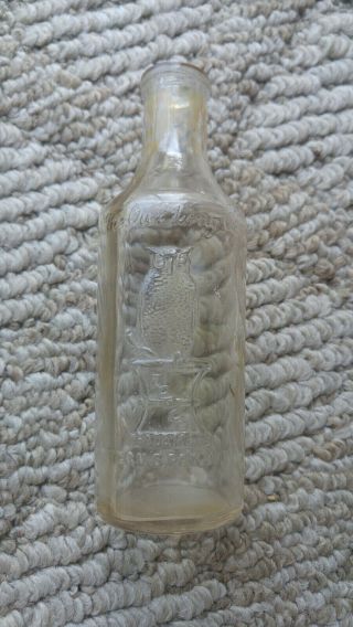 Scarce Vintage Owl Drug Co.  5 3/4 " Glass Bottle Vgc