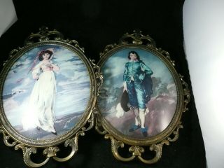 Vintage Pinkie And Blue Boy In Glass Oval Picture Frames Made In Italy
