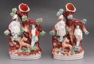 Pair Antique Victorian Scottish Staffordshire Porcelain Spill Vases Or Figurines