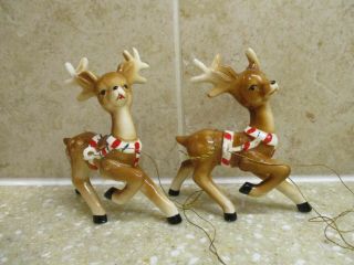 2 Vintage Christmas Ceramic Prancing Reindeer Figurines Japan