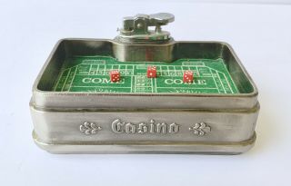 Rare Casino Craps Table Cigar Lighter With Dice Card Holder Vintage Antique