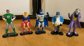 5 Dc Metal Figures Batman Supergirl G.  Lantern Joker Penguin Vintage Action Fig.