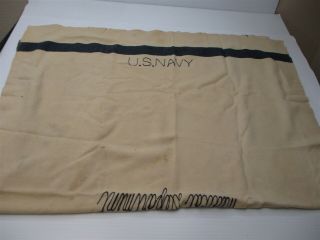 U.  S.  Navy Wool Blanket Size 78 X 54 Vintage Medical Department Tan/navy
