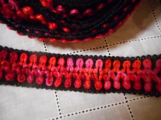 Vintage Retro Drapery Upholstery Trim Black Red Pink 3 Yds 1/1/4 " Wide