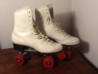 Vintage Size 9 Roller Derby Skates Retro White Shoe Red Urethane 28 Wheels Women