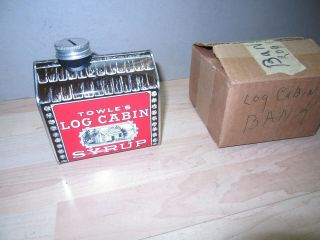 Vintage Towle " S Log Cabin Syrup Tin Bank W/original Box 1979