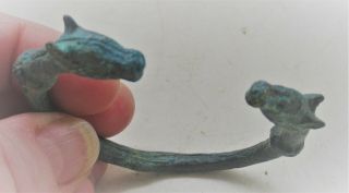 Ancient Viking Nordic Bronze Bracelet With Beast Head Terminals 900 - 1000ad