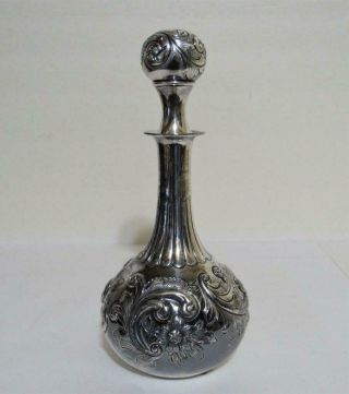 1860s Civil War Era Wine Decanter Silver Plate Rogers Smith & Co Floral Repousse