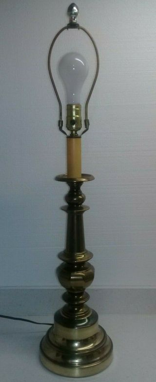 Vintage Mid Century Brass Candlestick Table Lamp 3 Way Switch Very Heavy 31 "
