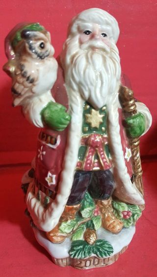 Vintage 2001 Christmas Porcelain Santa Claus Owl Bell Holiday Figure Decoration