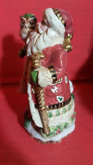 Vintage 2001 Christmas Porcelain Santa Claus Owl Bell Holiday Figure Decoration 2