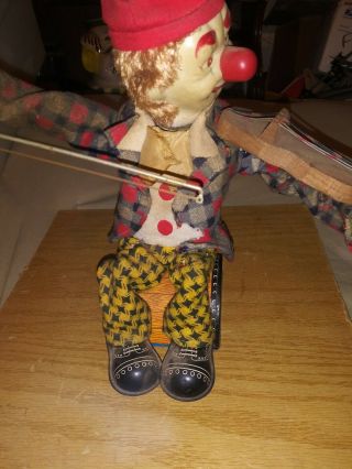 Vintage Alps Clown Fiddler Playing Violin 1960 Tin Battery Operated