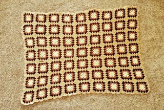 Vintage Granny Squares Crochet Afghan Lap Throw Blanket Handmade 35 " X 46 " Brown