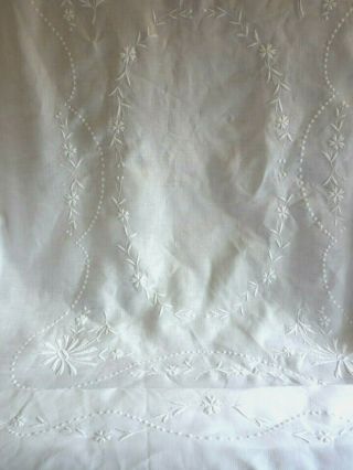 Large Antique/vintage Embroidered Linen Tablecloth 108 " X 85 " Gc.
