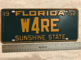 Rare Vintage 1952 Florida Ham Radio License Plate Tag W4re Sunshine State