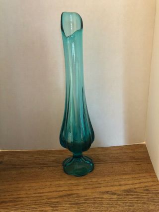 Turquoise Swung Vase 1960s 17 1/2” High 4” Base Bottom Drapes Flat 6 Petals