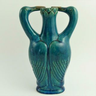 Antique Chinese Zoomorphic Turquoise - Glazed Porcelain Vase Entwined Cranes,  Qing