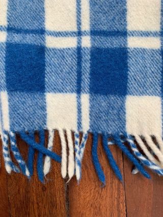 Vintage Retro Pure Wool Picnic Car Rug Fringed Festival Tartan Blanket Blue 3