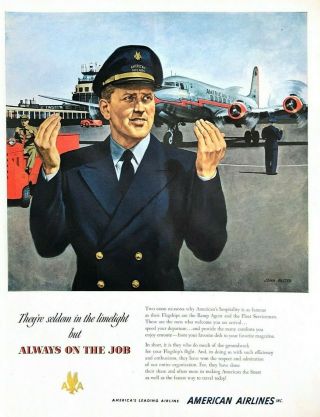 1951 American Airlines Vintage Print Ad Pilot Always On The Job