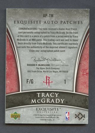 2005 - 06 UD Exquisite Tracy McGrady Rockets Game Patch AUTO /100 2