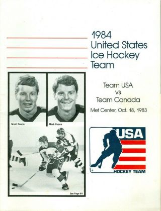 1984 U.  S.  Olympic Ice Hockey Team Vs Canada Program Oct 1983 Scott & Mark Fusco
