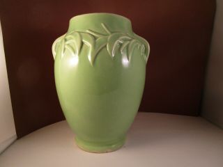 Vintage McCoy Art Pottery Green Leaves Two Handled Vase 2