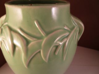 Vintage McCoy Art Pottery Green Leaves Two Handled Vase 3