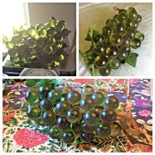 Vtg Lrg Acrylic Glass Lucite Green Grape Cluster Drift Wood Mcm Retr0 Decor 17 "