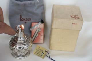 Vintage Ronson " Gloria " Table Lighter In W/ Box And Papers
