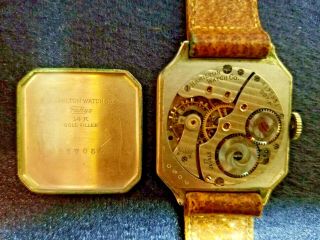 Vintage Men ' s Hamilton 987 - F art deco watch 17 jewels 14K gf Fahys case 2