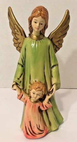 Vtg 70s Guardian Angel & Child 10 " Figurine Japan Mache Composition Ardco? Evc