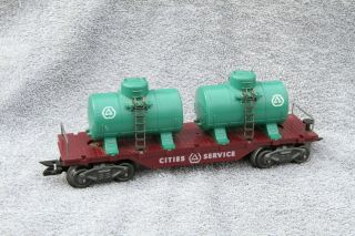 Vintage Marx Trains Cities Service Flat Car With Dual Twin Tanks O