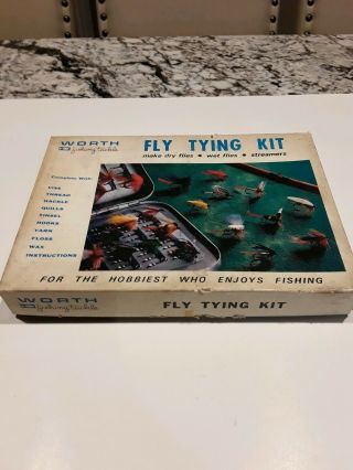 Vintage Worth Fishing Tackle Fly Tying Kit With Feathers Vise Hooks