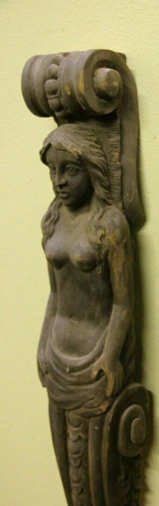 Stunning 40 " Hand Carved Gothic Arab Female Torso Ships Head Wood Sculpture