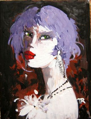 Gouache Small Picture Girls Vintage Erotic Glamour Fine Art