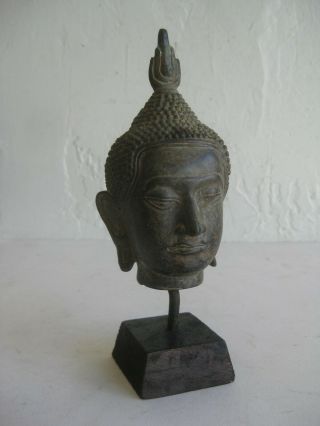Fine Old Chinese Tibetan Sino Bronze Shrine Buddha Head Bust Sculpture Statue