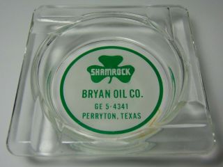 Vtg 1950s Shamrock Oil Advertising Ashtray Bryan Oil Perryton Texas Phone 5 - 4341