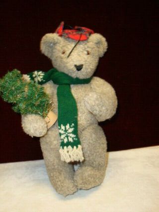 Vintage Vermont Teddy Bear Wood Chopper Bear With Hat & Christmas Tree