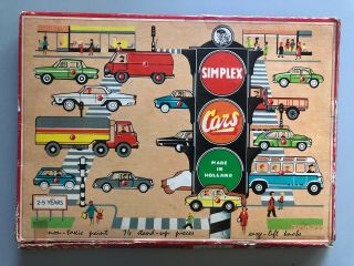 Vintage Simplex Toys - Cars Wooden Play Board Puzzle - Holland