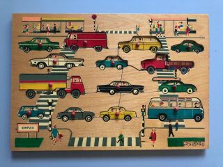 Vintage Simplex Toys - Cars Wooden Play Board Puzzle - Holland 2