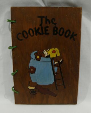 Vintage The Cookie Book 1937 With Handmade Hand Painted Wooden Cover Spiral