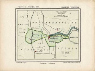 Antique Map - Netherlands - Town Plan - Westmaas - Zuid Holland - Kuyper - Kuijper - 1865