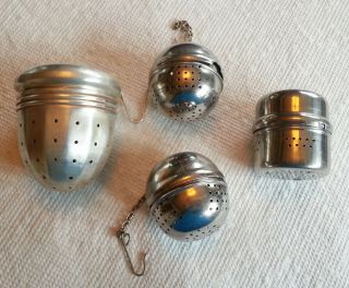 Vtg Alum Acorn Shape Tea Herb Basket Infuser Strainer W/chain,  3 Small Infusers