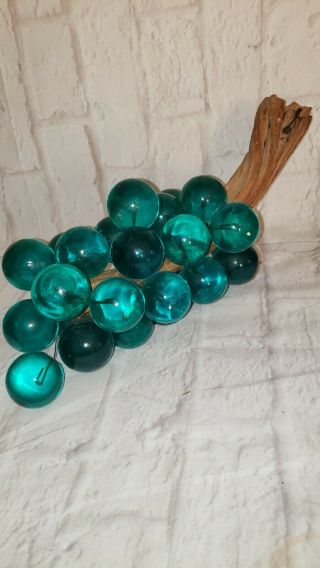 Vintage Mid Century Modern Lucite Acrylic Green Grapes Cluster With Wood 1960s