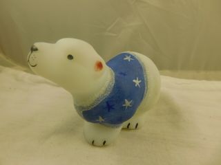 Vintage Fenton Glass White Hand Painted Signed Polar Bear With Sweater Figurine