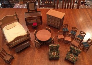 Vintage Handmade Wood Doll House Furniture Bedroom Dinning Sitting Rocking Chair