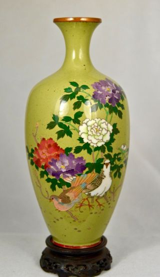 Fine Silver Wire Antique Japanese Meiji Era Cloisonne Vase Chickens