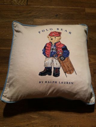 Vintage Ralph Lauren Polo Bear Winter Sled Pillow Tan & Denim
