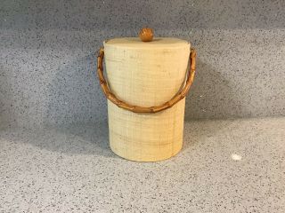 Vtg Mid - Century Modern Tiki Luau Boho Ice Bucket Faux Bamboo Handle Atomic Tiki
