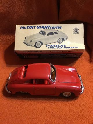 Vintage Tiny Giant Sss Japan Tin Litho Friction Car Porsche W/ Box